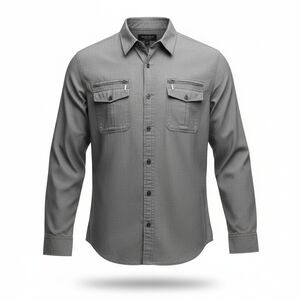 Eighty Eight Platinum Men's Gray Cotton Button-Up Shirt Long Sleeve Casual L